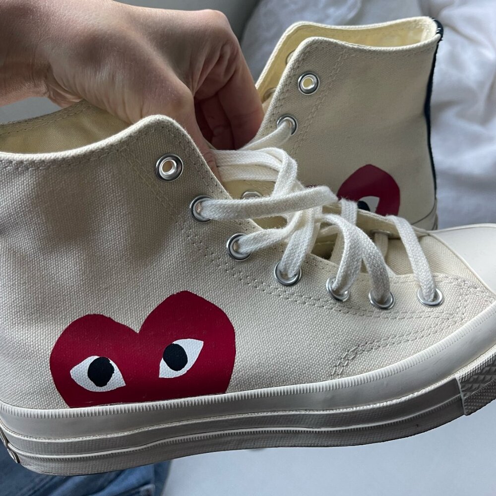 COMME DES GARCONS PLAY Converse High Top Canvas Sneakers- MENS 5 1/2 - WOMANS 7 - Picture 6 of 10